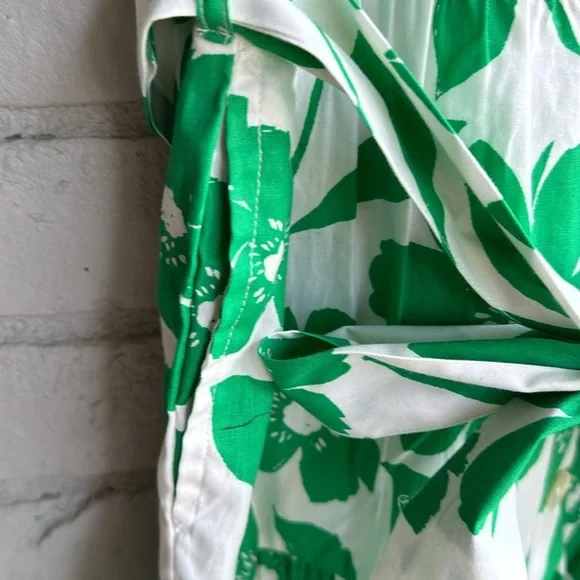 Jessica Simpson Sz XS Dress Cotton Green&White Puffy sleeve pockets Tiered Belt - Picture 5 of 6